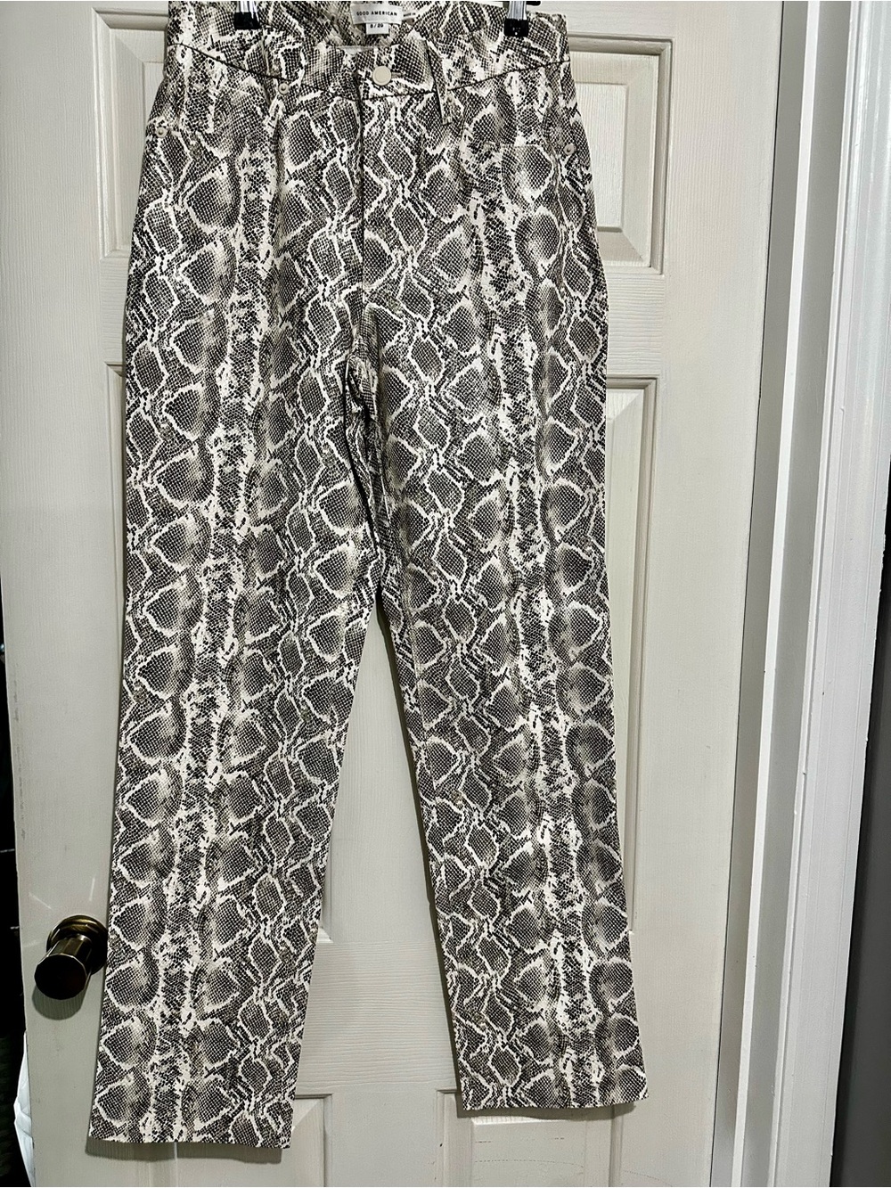 Good American Snake-Print Pants in Cream & Gray